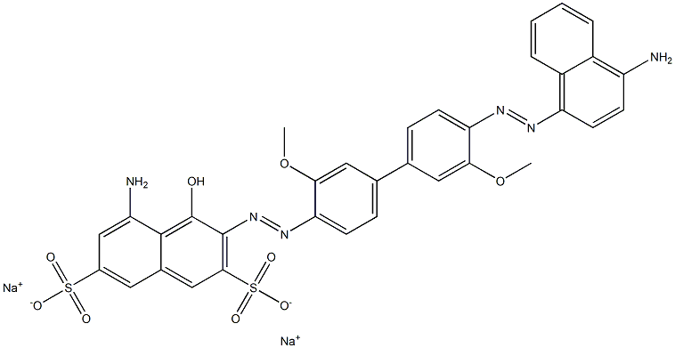 5-Amino-3-[[4'-[(4-amino-1-naphthalenyl)azo]-3,3'-dimethoxy-1,1'-biphenyl-4-yl]azo]-4-hydroxynaphthalene-2,7-disulfonic acid disodium salt Struktur