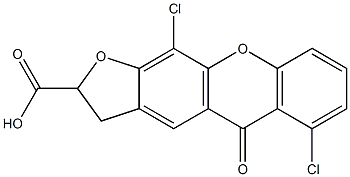 2,3-Dihydro-6,11-dichloro-5-oxo-5H-furo[3,2-b]xanthene-2-carboxylic acid Struktur