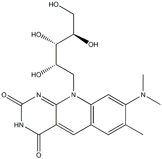 7-Methyl-8-(dimethylamino)-10-[(2S,3S,4R)-2,3,4,5-tetrahydroxypentyl]pyrimido[4,5-b]quinoline-2,4(3H,10H)-dione Struktur