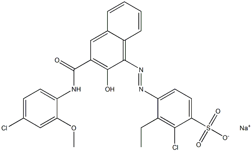 2-Chloro-3-ethyl-4-[[3-[[(4-chloro-2-methoxyphenyl)amino]carbonyl]-2-hydroxy-1-naphtyl]azo]benzenesulfonic acid sodium salt Struktur