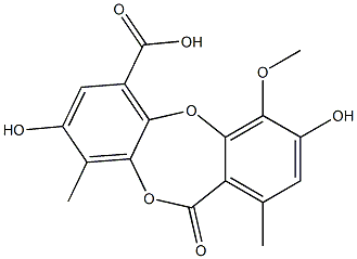 3,8-Dihydroxy-4-methoxy-1,9-dimethyl-11-oxo-11H-dibenzo[b,e][1,4]dioxepin-6-carboxylic acid Struktur