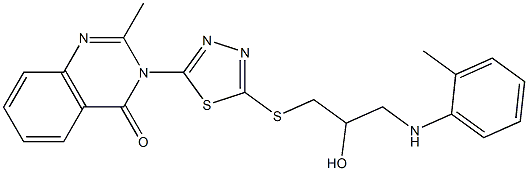 2-Methyl-3-[5-[[3-(2-methylanilino)-2-hydroxypropyl]thio]-1,3,4-thiadiazol-2-yl]quinazolin-4(3H)-one Struktur