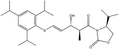 (4S)-4-Isopropyl-3-[(2S,3R)-3-hydroxy-2-methyl-5-(2,4,6-triisopropylphenylthio)-4-pentenoyl]oxazolidin-2-one Struktur