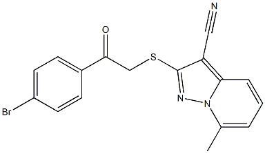 2-[[(4-Bromophenylcarbonyl)methyl]thio]-7-methyl-pyrazolo[1,5-a]pyridine-3-carbonitrile Struktur