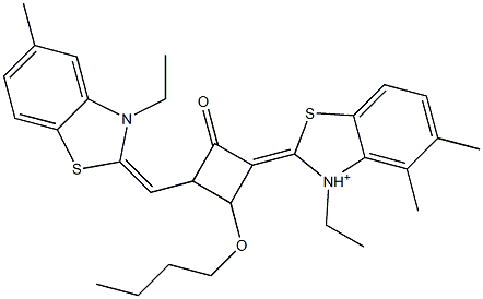 2-[3-[(3-Ethyl-5-methylbenzothiazol-2-ylidene)methyl]-2-butoxy-4-oxocyclobutan-1-ylidene]methyl-3-ethyl-5-methylbenzothiazol-3-ium Struktur