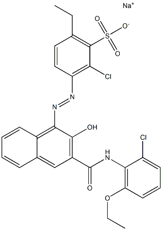 2-Chloro-6-ethyl-3-[[3-[[(2-chloro-6-ethoxyphenyl)amino]carbonyl]-2-hydroxy-1-naphtyl]azo]benzenesulfonic acid sodium salt Struktur