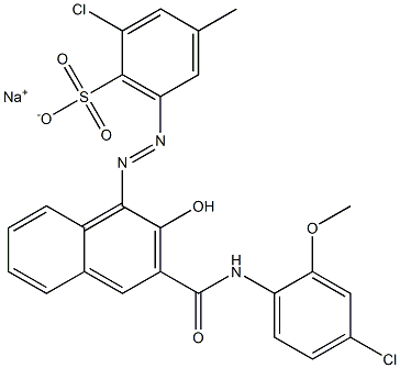 2-Chloro-4-methyl-6-[[3-[[(4-chloro-2-methoxyphenyl)amino]carbonyl]-2-hydroxy-1-naphtyl]azo]benzenesulfonic acid sodium salt Struktur