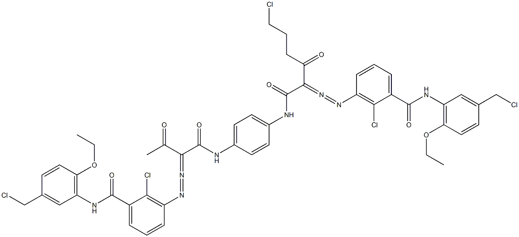 3,3'-[2-(2-Chloroethyl)-1,4-phenylenebis[iminocarbonyl(acetylmethylene)azo]]bis[N-[3-(chloromethyl)-6-ethoxyphenyl]-2-chlorobenzamide] Struktur