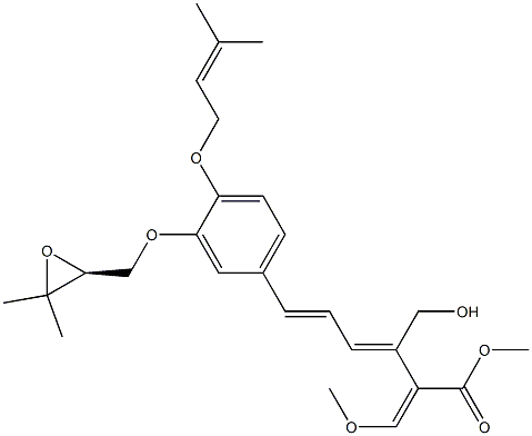 (2E,3Z,5E)-2-(Methoxymethylene)-3-(hydroxymethyl)-6-[4-[(3-methyl-2-butenyl)oxy]-3-[[(S)-3,3-dimethyloxirane-2-yl]methoxy]phenyl]-3,5-hexadienoic acid methyl ester Struktur