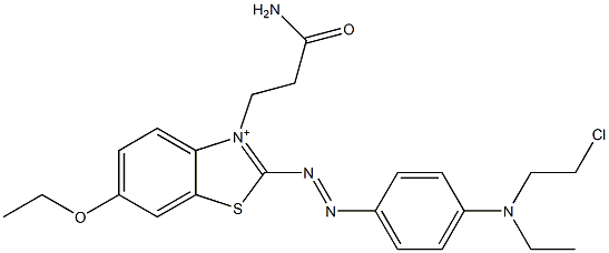 2-[4-[N-Ethyl-N-(2-chloroethyl)amino]phenylazo]-3-(2-carbamoylethyl)-6-ethoxybenzothiazol-3-ium Struktur