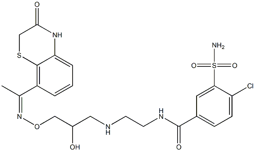 4-Chloro-3-sulfamoyl-N-[2-[[2-hydroxy-3-[[[1-[(3,4-dihydro-3-oxo-2H-1,4-benzothiazin)-8-yl]ethylidene]amino]oxy]propyl]amino]ethyl]benzamide Struktur