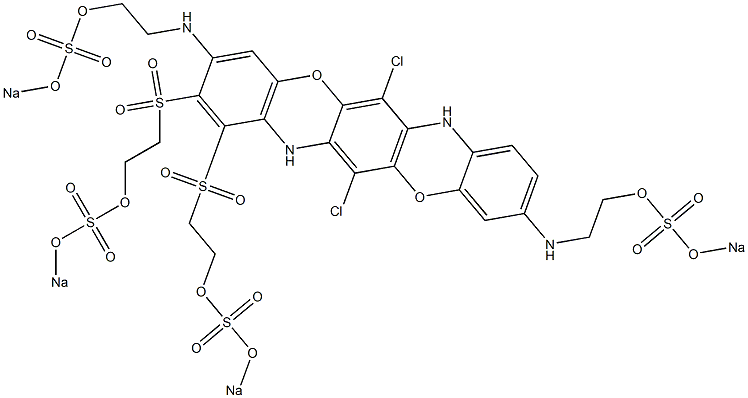 6,13-Dichloro-3,10-bis[2-(sodiooxysulfonyloxy)ethylamino]-1,2-bis[2-(sodiooxysulfonyloxy)ethylsulfonyl]-5,12-dioxa-7,14-diazapentacene Struktur