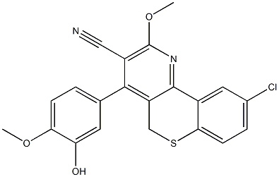 9-Chloro-2-methoxy-4-[3-hydroxy-4-methoxyphenyl]-5H-[1]benzothiopyrano[4,3-b]pyridine-3-carbonitrile Struktur