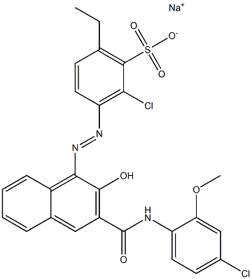 2-Chloro-6-ethyl-3-[[3-[[(4-chloro-2-methoxyphenyl)amino]carbonyl]-2-hydroxy-1-naphtyl]azo]benzenesulfonic acid sodium salt Struktur