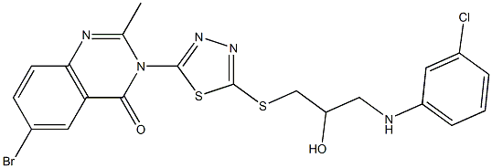 6-Bromo-2-methyl-3-[5-[[3-(3-chloroanilino)-2-hydroxypropyl]thio]-1,3,4-thiadiazol-2-yl]quinazolin-4(3H)-one Struktur