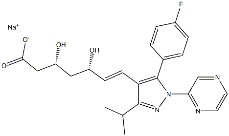 (3R,5S,6E)-3,5-Dihydroxy-7-[5-(4-fluorophenyl)-3-isopropyl-1-(2-pyrazinyl)-1H-pyrazol-4-yl]-6-heptenoic acid sodium salt Struktur