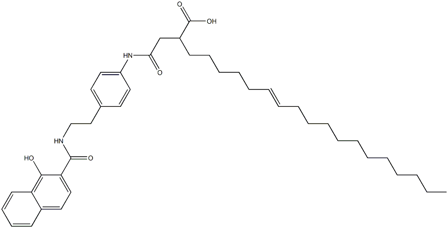 2-[[4-[2-[(1-Hydroxy-2-naphtyl)carbonylamino]ethyl]phenyl]aminocarbonylmethyl]-8-icosenoic acid Struktur