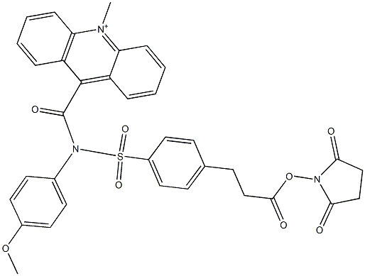 10-Methyl-9-[[N-[[4-[3-[(2,5-dioxopyrrolidin-1-yl)oxy]-3-oxopropyl]phenyl]sulfonyl]-N-(4-methoxyphenyl)amino]carbonyl]acridinium Struktur