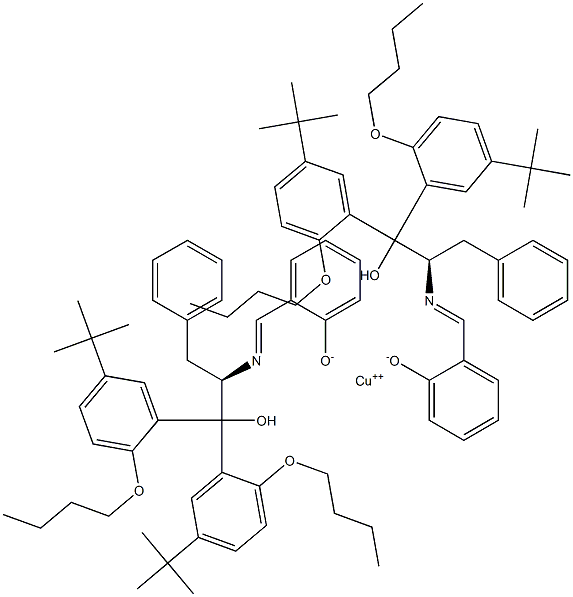 Copper(II)bis[2-[[[(R)-1-benzyl-2,2-bis[2-butoxy-5-(1,1-dimethylethyl)phenyl]-2-hydroxyethyl]imino]methyl]phenolate] Struktur