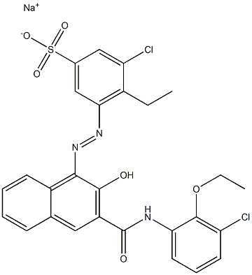 3-Chloro-4-ethyl-5-[[3-[[(3-chloro-2-ethoxyphenyl)amino]carbonyl]-2-hydroxy-1-naphtyl]azo]benzenesulfonic acid sodium salt Struktur