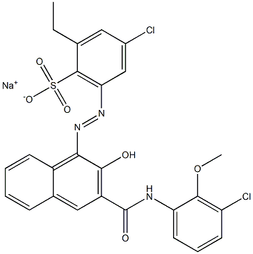 4-Chloro-2-ethyl-6-[[3-[[(3-chloro-2-methoxyphenyl)amino]carbonyl]-2-hydroxy-1-naphtyl]azo]benzenesulfonic acid sodium salt Struktur