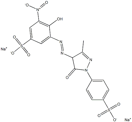 3-[[4,5-Dihydro-3-methyl-5-oxo-1-(4-sulfophenyl)-1H-pyrazol-4-yl]azo]-4-hydroxy-5-nitrobenzenesulfonic acid disodium salt Struktur