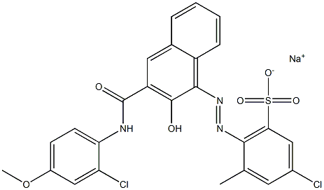 3-Chloro-5-methyl-6-[[3-[[(2-chloro-4-methoxyphenyl)amino]carbonyl]-2-hydroxy-1-naphtyl]azo]benzenesulfonic acid sodium salt Struktur