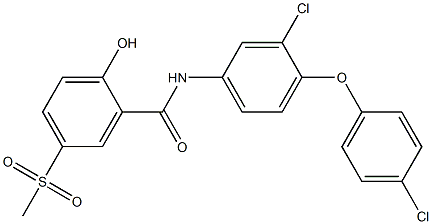 2-Hydroxy-5-methylsulfonyl-N-[3-chloro-4-(4-chlorophenoxy)phenyl]benzamide Struktur