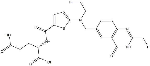 (2S)-2-[5-[N-(2-Fluoroethyl)-N-[[(3,4-dihydro-2-fluoromethyl-4-oxoquinazolin)-6-yl]methyl]amino]-2-thienylcarbonylamino]glutaric acid Struktur