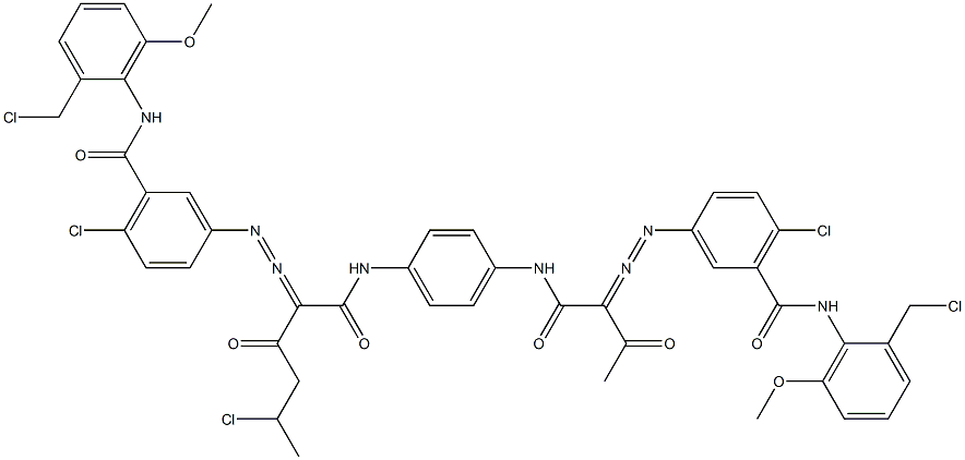 3,3'-[2-(1-Chloroethyl)-1,4-phenylenebis[iminocarbonyl(acetylmethylene)azo]]bis[N-[2-(chloromethyl)-6-methoxyphenyl]-6-chlorobenzamide] Struktur