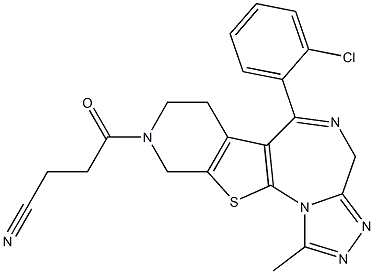 1-Methyl-6-(2-chlorophenyl)-9-[3-cyanopropionyl]-7,8,9,10-tetrahydro-4H-pyrido[4',3':4,5]thieno[3,2-f][1,2,4]triazolo[4,3-a][1,4]diazepine Struktur