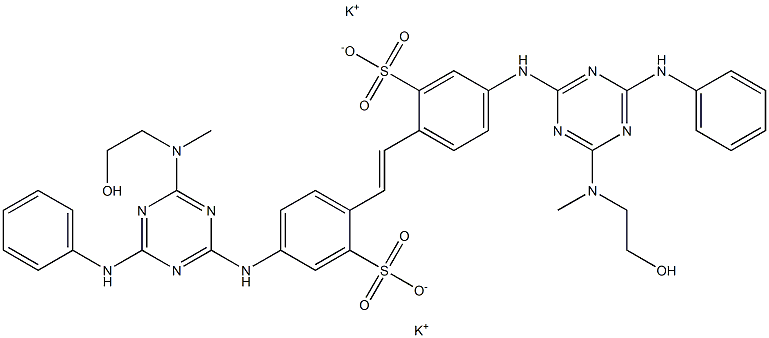 4,4'-Bis[4-anilino-6-[N-(2-hydroxyethyl)-N-methylamino]-1,3,5-triazin-2-ylamino]-2,2'-stilbenedisulfonic acid dipotassium salt Struktur