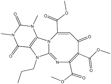 1,3-Dimethyl-5-propyl-2,4,9-trioxo-1,2,3,4,5,9-hexahydro[1,3]diazocino[1,2-e]purine-7,8,11-tricarboxylic acid trimethyl ester Struktur