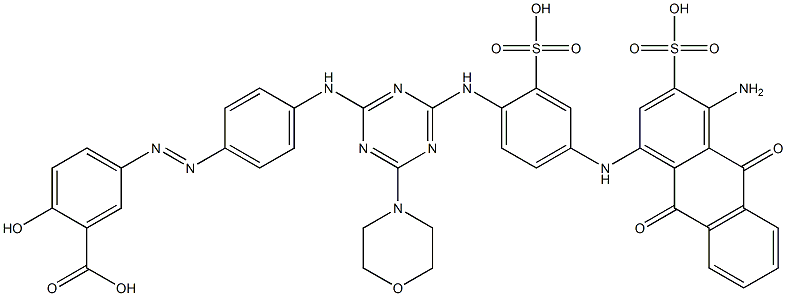 5-[[4-[[4-[[4-[[(4-Amino-9,10-dihydro-9,10-dioxo-3-sulfoanthracen)-1-yl]amino]-2-sulfophenyl]amino]-6-(4-morpholinyl)-1,3,5-triazin-2-yl]amino]phenyl]azo]-2-hydroxybenzoic acid Struktur