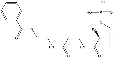 [S,(-)]-2-Hydroxy-4-phosphonooxy-N-[2-[(2-benzoylthioethyl)carbamoyl]ethyl]-3,3-dimethylbutyramide Struktur