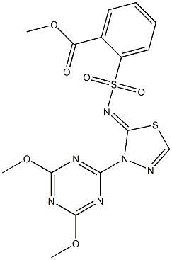 2-[[[3-(4,6-Dimethoxy-1,3,5-triazin-2-yl)-2,3-dihydro-1,3,4-thiadiazol]-2-ylidene]aminosulfonyl]benzoic acid methyl ester Struktur