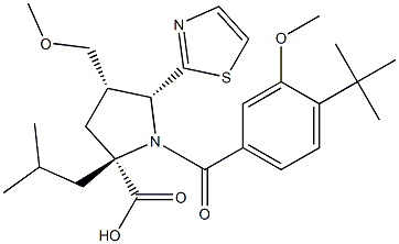 (2S,4S,5R)-1-(4-(tert-butyl)-3-methoxybenzoyl)-2-isobutyl-4-(methoxymethyl)-5-(thiazol-2-yl)pyrrolidine-2-carboxylic acid Struktur