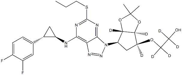 2-[[(3aS,4R,6S,6aa)-4-[7-[[(1R,2S)-2-(3,4-Difluorophenyl)cyclopropyl]amino]-5-(propylthio)-3H-[1,2,3]triazolo[4,5-d]pyrimidin-3-yl]-2,2-dimethyl-tetrahydro-3aH-cyclopenta[d][1,3]dioxol-6-yl]oxy]ethanol-d7 Struktur