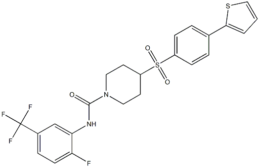 N-[2-FLUORO-5-(TRIFLUOROMETHYL)PHENYL]-4-([4-(2-THIENYL)PHENYL]SULFONYL)PIPERIDINE-1-CARBOXAMIDE Struktur