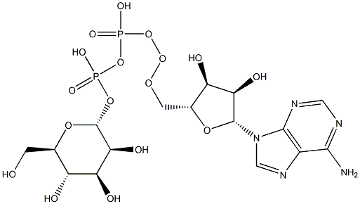 [[(2R,3S,4R,5R)-5-(6-aminopurin-9-yl)-3,4-dihydroxy-oxolan-2-yl]methoxy-hydroxy-phosphoryl]oxy-[(2R,3S,4S,5S,6R)-3,4,5-trihydroxy-6-(hydroxymethyl)oxan-2-yl]oxy-phosphinic acid Struktur