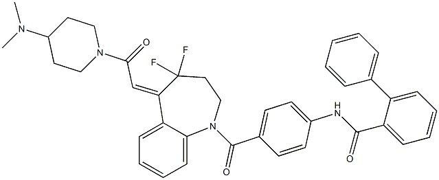 4'-(4,4-difluoro-5-(2-(4-dimethylaminopiperidino)-2-oxoethylidene)-2,3,4,5-tetrahydro-1H-1-benzoazepine-1-carbonyl)-2-phenylbenzanilide Struktur