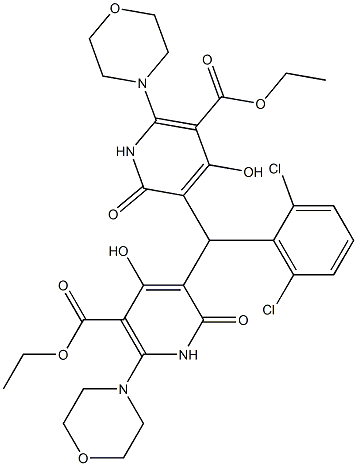 1-(bis(3-(ethoxycarbonyl)-4-hydroxy-2-morpholino-1,6-dihydro-6-oxopyridin-5-yl)methyl)-2,6-dichlorobenzene Structure