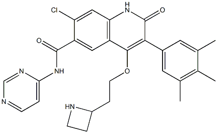 4-(2-(azetidin-2-yl)ethoxy)-7-chloro-2-oxo-3-(3,4,5-trimethylphenyl)-1,2-dihydroquinoline-6-carboxylic acid pyrimidin-4-ylamide Struktur