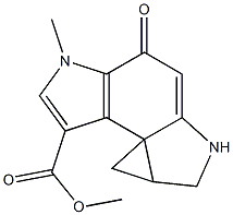 methyl5-methyl-4-oxo-1,2,4,5,8,8a-hexahydrocyclopropa(c)-pyrrolo(3,2-e)indole-7- carboxylate Struktur