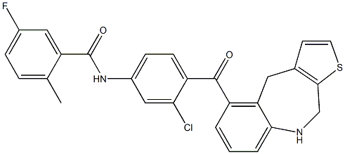 5-(((2-chloro-4-(5-fluoro-2-methylphenyl)carbonylamino)phenyl)carbonyl)-9,10-dihydro-4H-thieno(2,3-c)(1)benzazepine Struktur