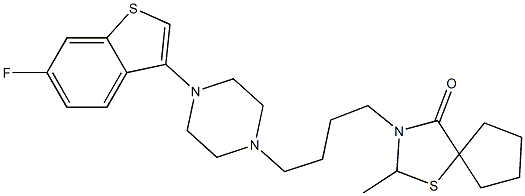 3-(4-(4-(6-fluorobenzo(b)thiophene-3-yl)-1-piperazinyl)butyl)-2-methyl-1-thia-3-azaspiro(4.4)nonan-4-one Struktur