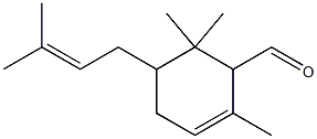 2,6,6-trimethyl-5-(3-methylbut-2-enyl)cyclohex-2-ene-1-carbaldehyde Struktur