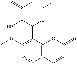 8-(1-ethoxy-2-hydroxy-3-methyl-but-3-enyl)-7-methoxy-chromen-2-one Struktur