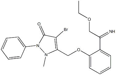 4-bromo-5-{[2-(ethoxyethanimidoyl)phenoxy]methyl}-1-methyl-2-phenyl-1,2-dihydro-3H-pyrazol-3-one Struktur