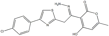 3-{2-[4-(4-chlorophenyl)-1,3-thiazol-2-yl]ethanehydrazonoyl}-4-hydroxy-6-methyl-2H-pyran-2-one Struktur